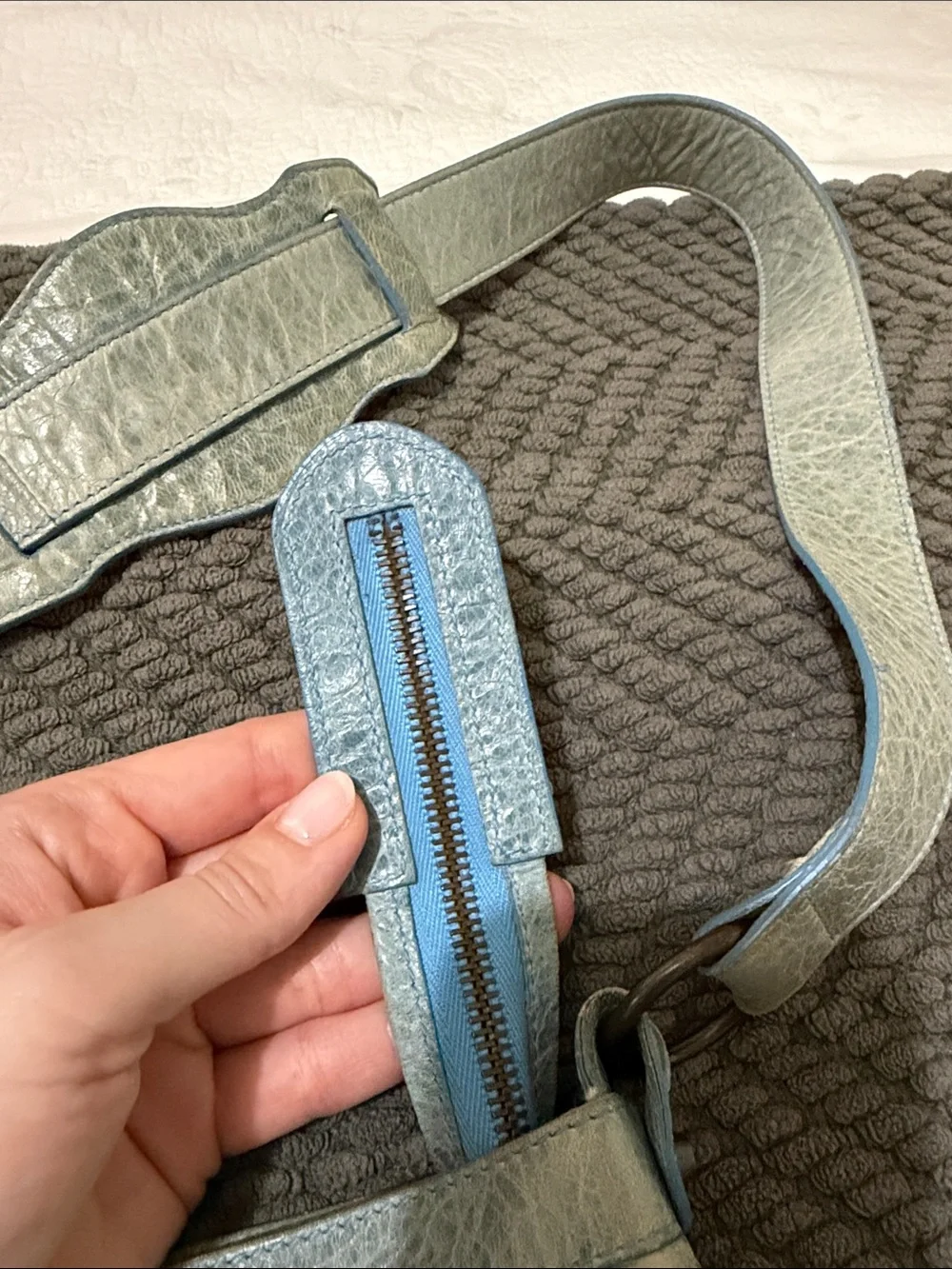 Balenciaga faded blue leather messenger bag